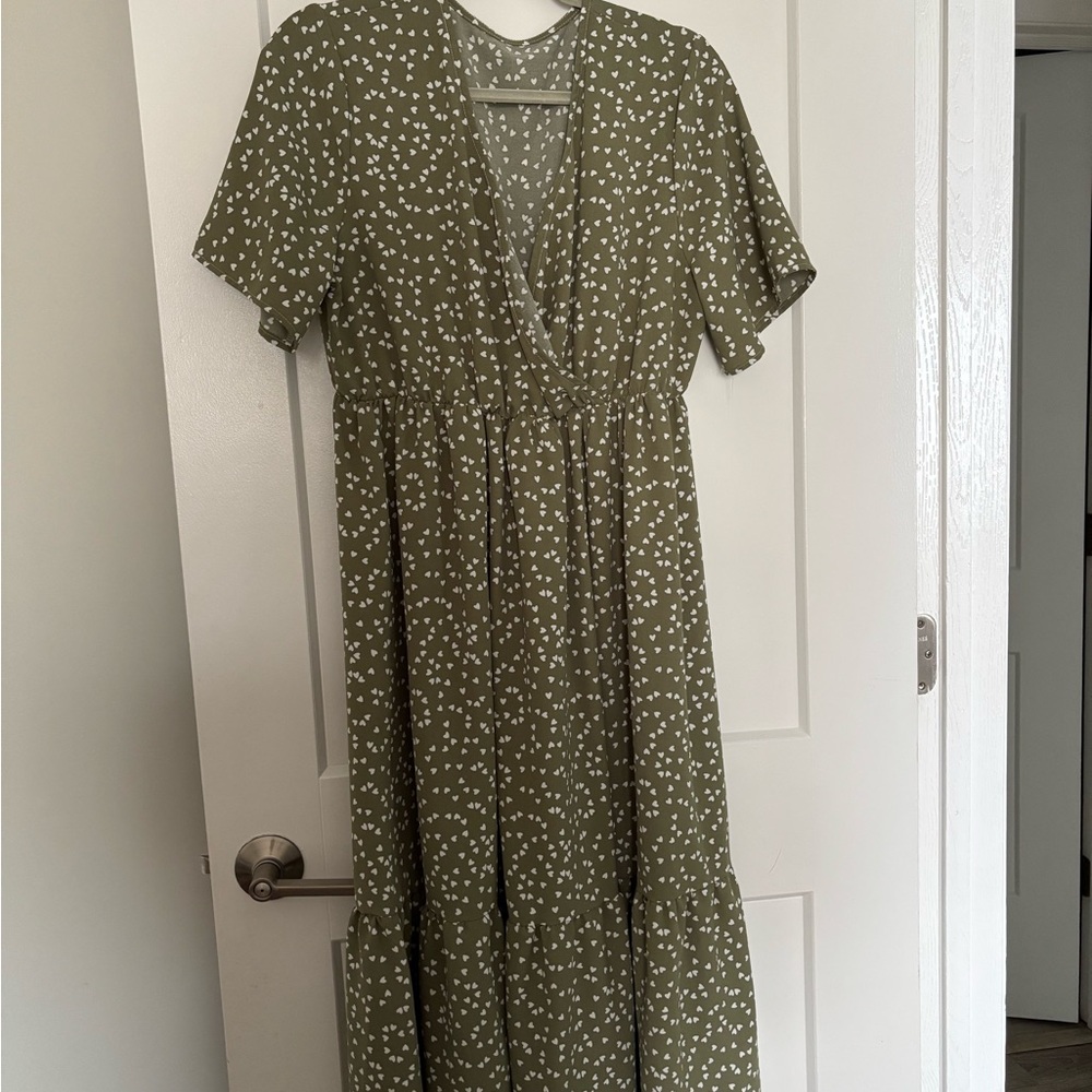 Olive Green Polka Dot Dress large